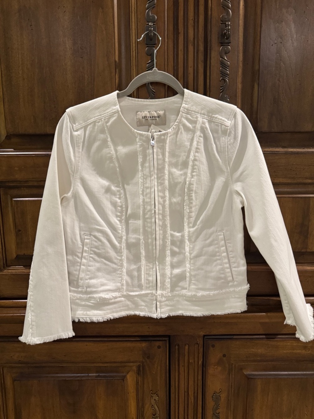 Liverpool White Denim Zip Jacket w/ Fringe - Small NWT